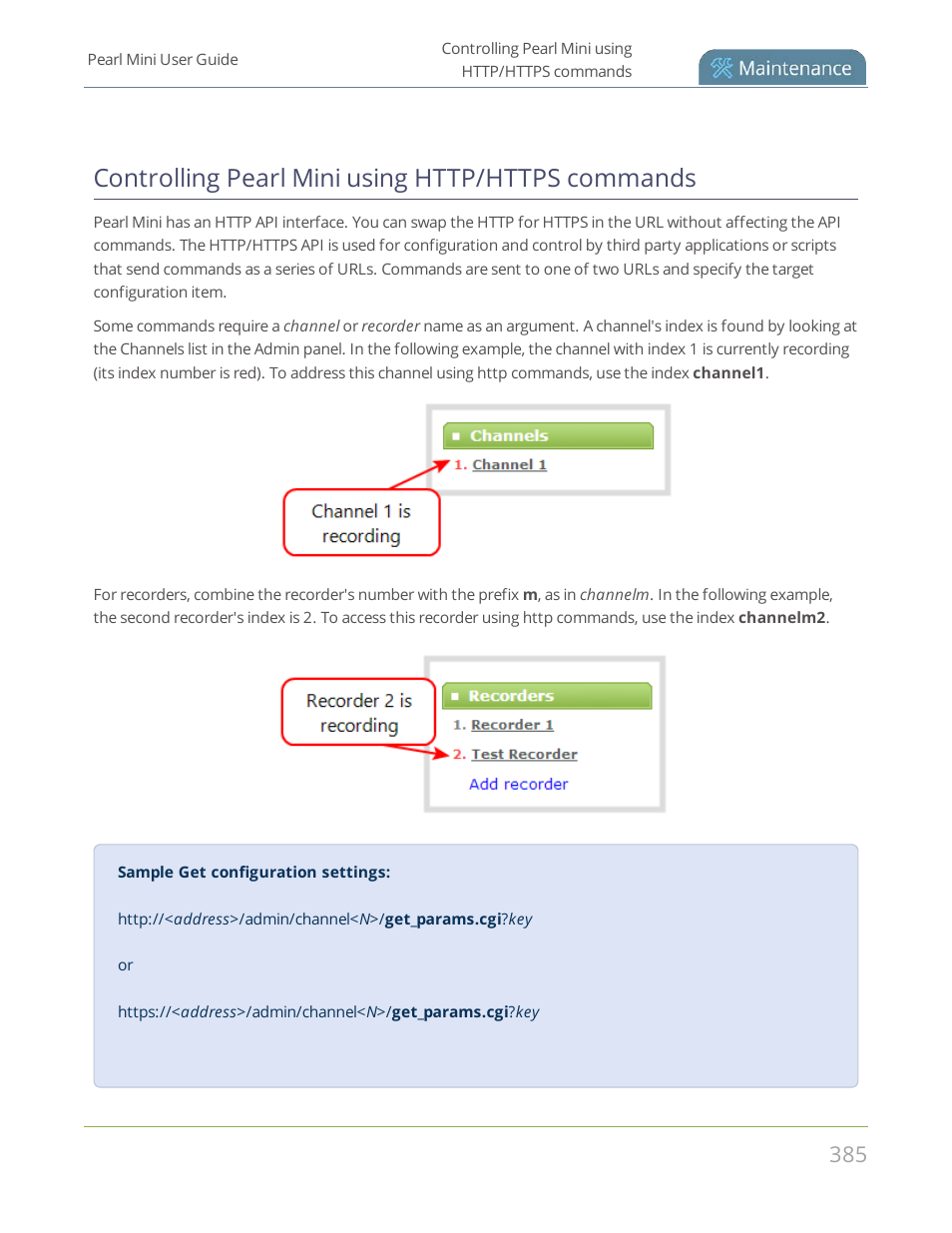Controlling pearl mini using http/https commands, Controlling pearl mini, Using http/https commands | Epiphan Pearl Mini Live Video Production System User Manual | Page 396 / 438