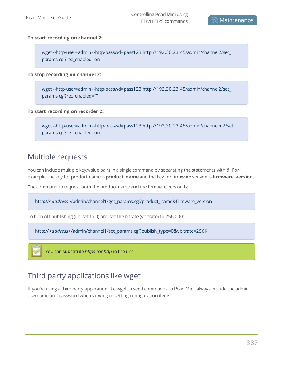 Multiple requests, Third party applications like wget | Epiphan Pearl Mini Live Video Production System User Manual | Page 398 / 438