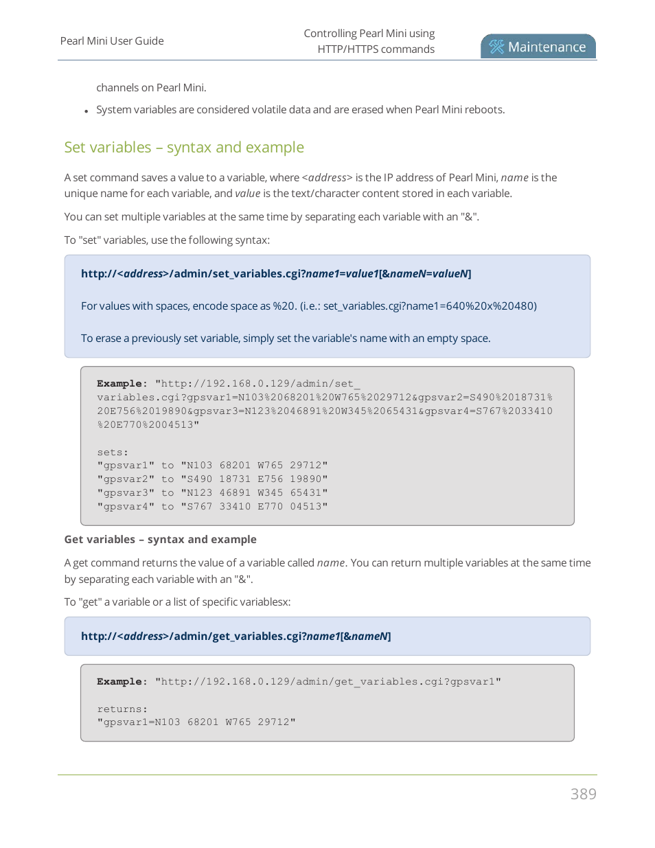 Set variables – syntax and example | Epiphan Pearl Mini Live Video Production System User Manual | Page 400 / 438