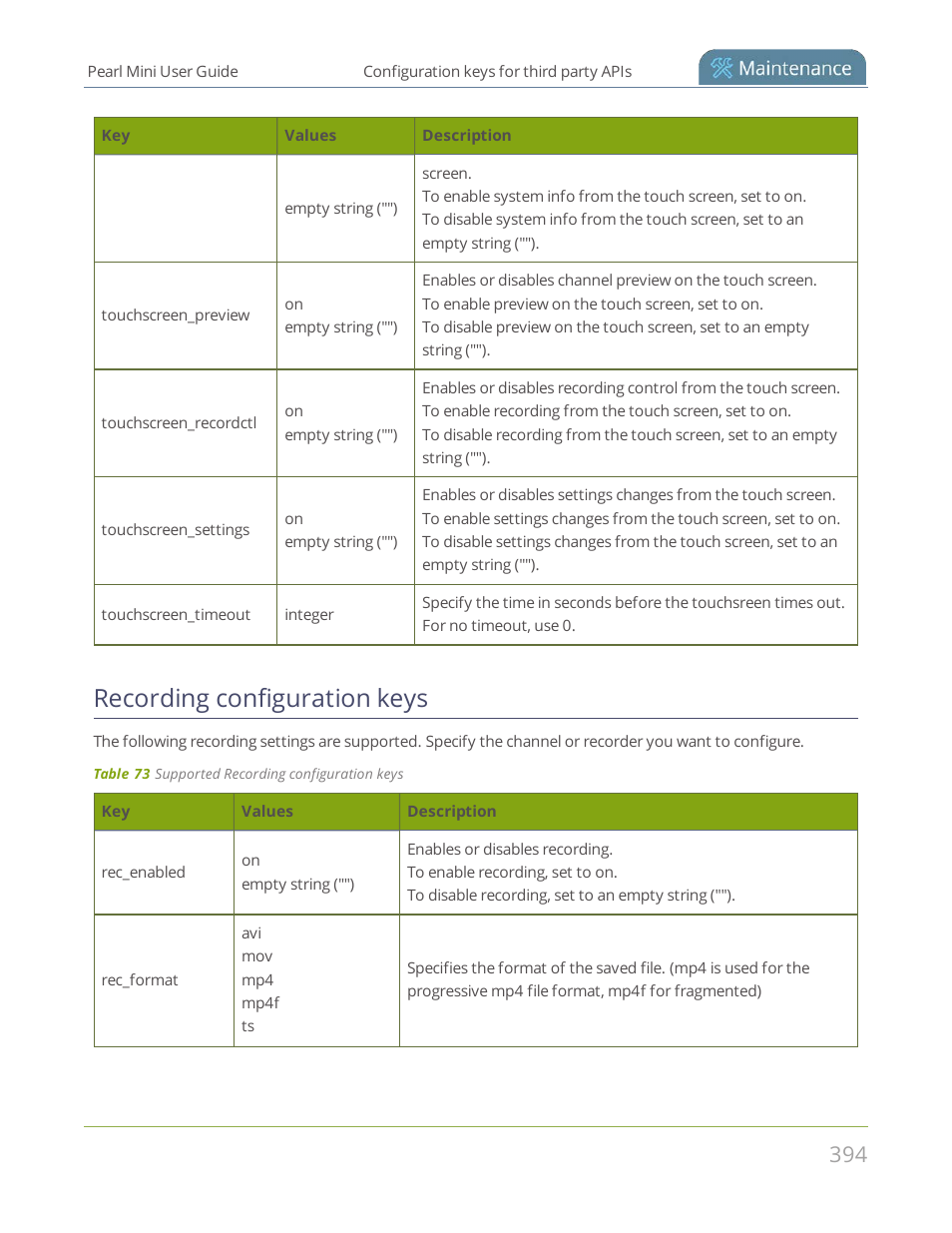 Recording configuration keys | Epiphan Pearl Mini Live Video Production System User Manual | Page 405 / 438