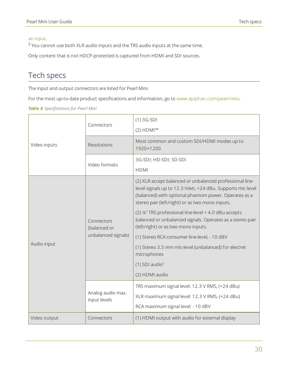 Tech specs | Epiphan Pearl Mini Live Video Production System User Manual | Page 41 / 438