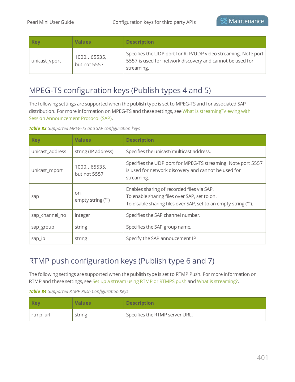 Mpeg-ts configuration keys (publish types 4 and 5) | Epiphan Pearl Mini Live Video Production System User Manual | Page 412 / 438