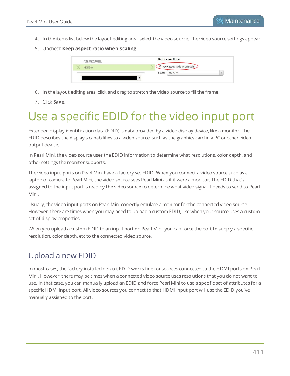 Use a specific edid for the video input port, Upload a new edid | Epiphan Pearl Mini Live Video Production System User Manual | Page 422 / 438