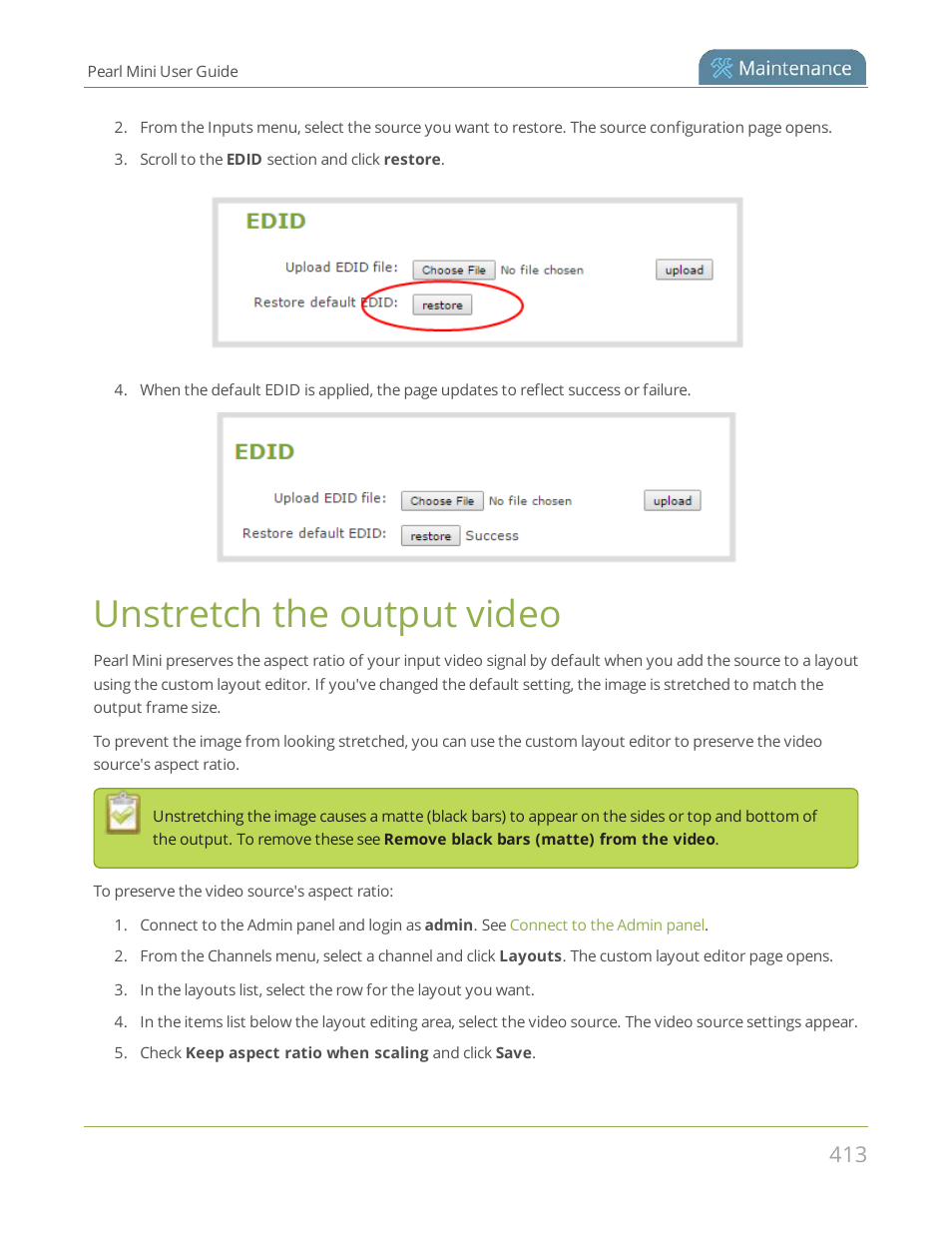 Unstretch the output video | Epiphan Pearl Mini Live Video Production System User Manual | Page 424 / 438
