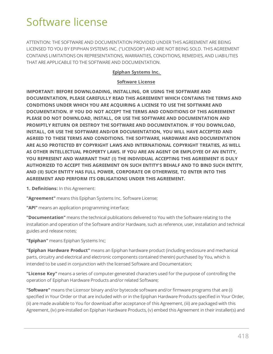 Software license | Epiphan Pearl Mini Live Video Production System User Manual | Page 429 / 438