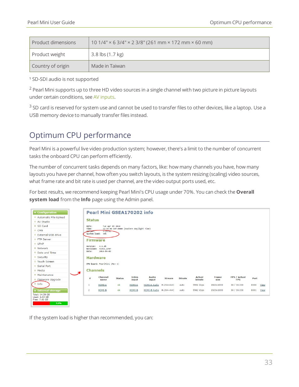 Optimum cpu performance | Epiphan Pearl Mini Live Video Production System User Manual | Page 44 / 438