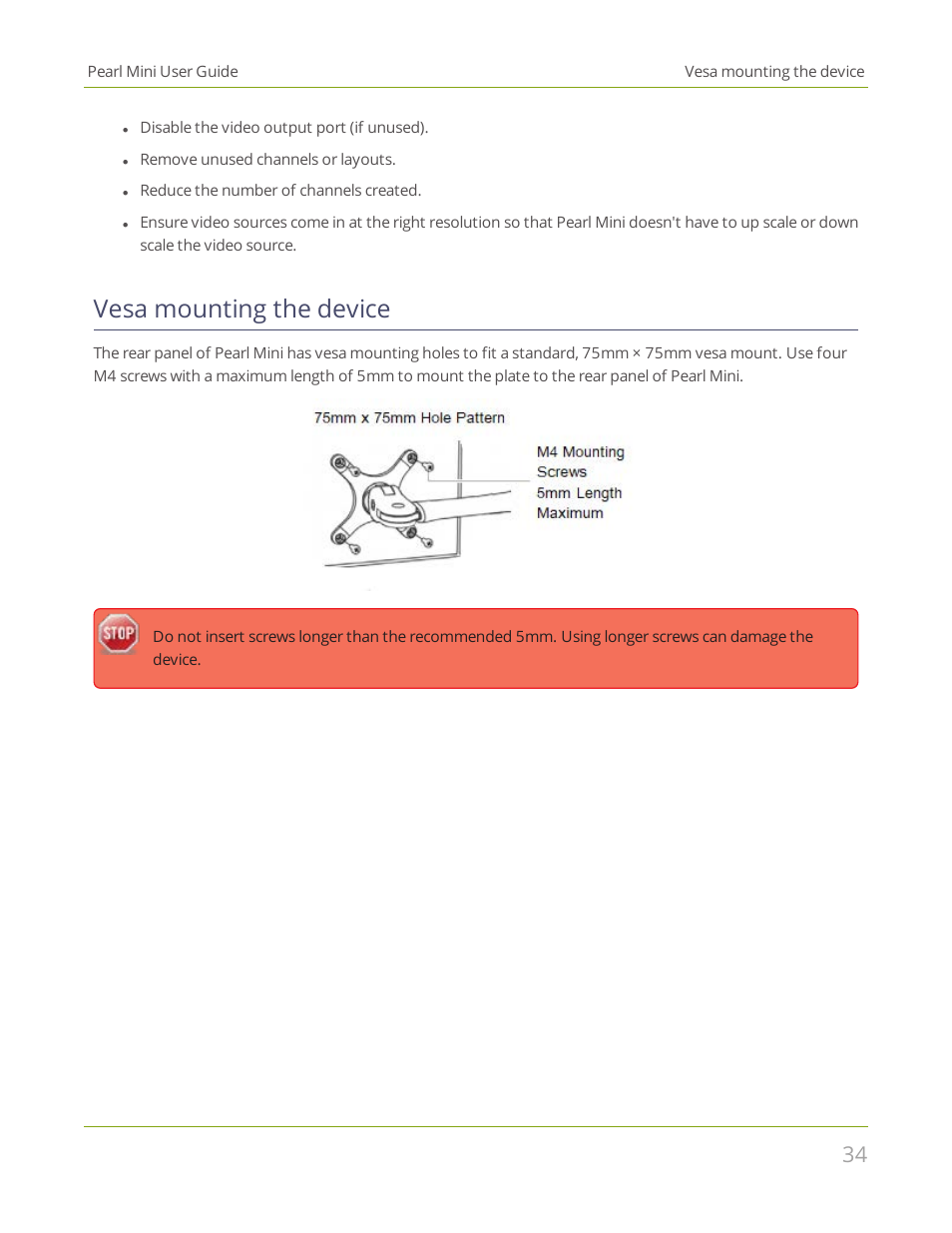 Vesa mounting the device | Epiphan Pearl Mini Live Video Production System User Manual | Page 45 / 438