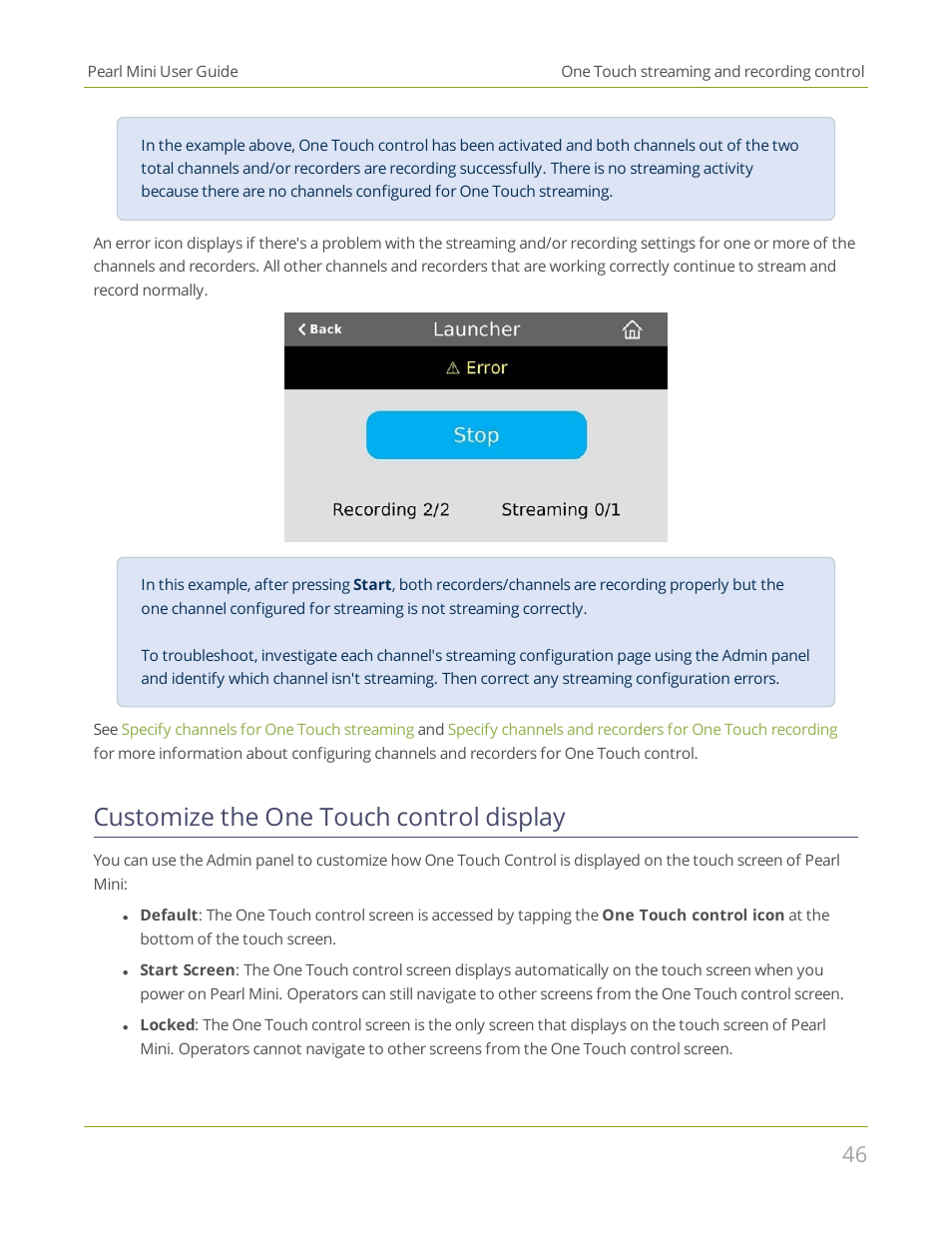 Customize the one touch control display | Epiphan Pearl Mini Live Video Production System User Manual | Page 57 / 438