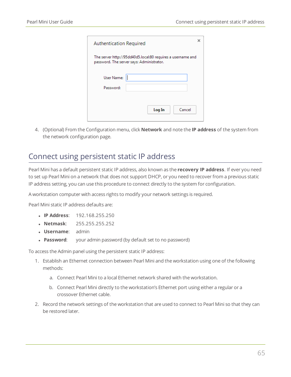 Connect using persistent static ip address | Epiphan Pearl Mini Live Video Production System User Manual | Page 76 / 438