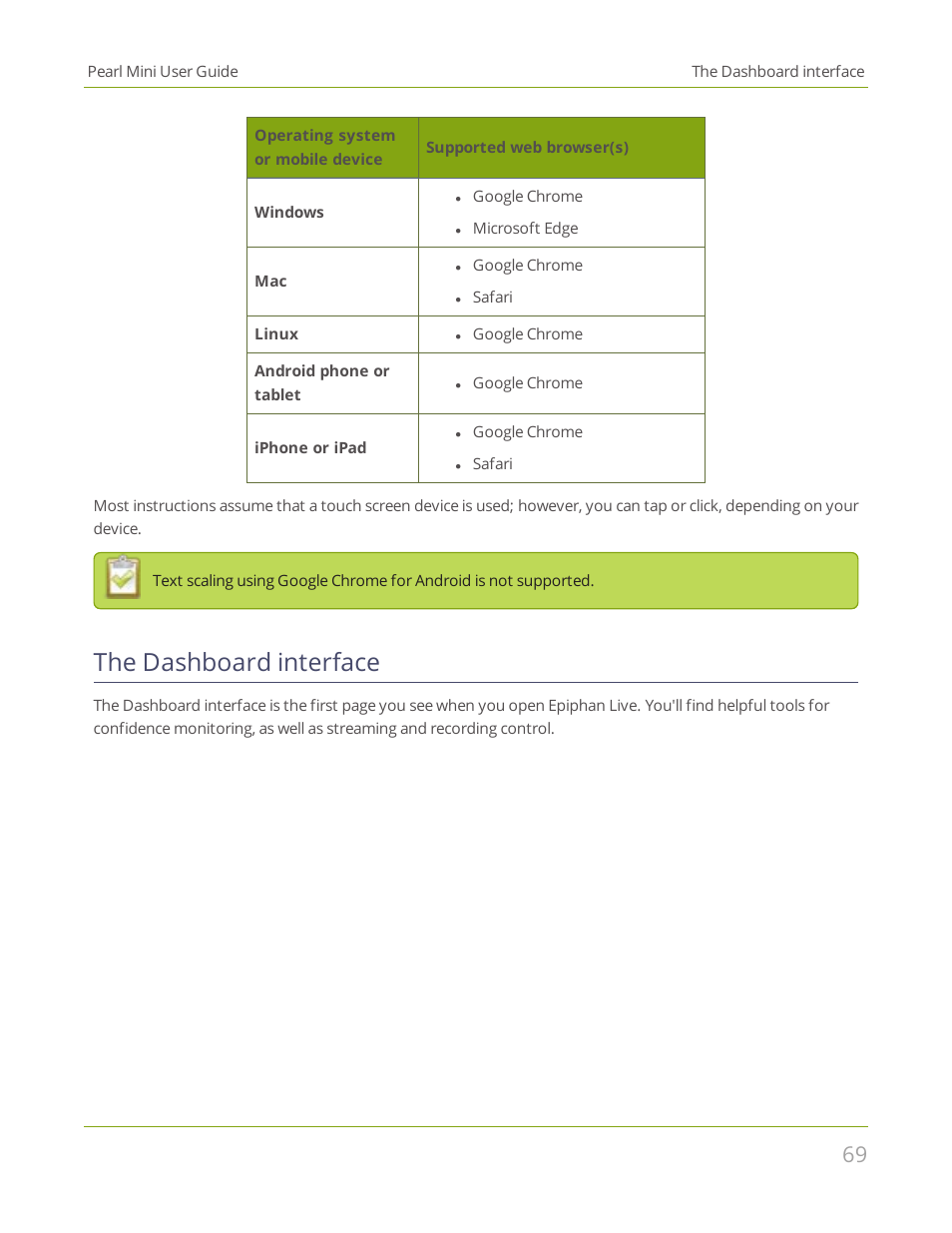 The dashboard interface | Epiphan Pearl Mini Live Video Production System User Manual | Page 80 / 438