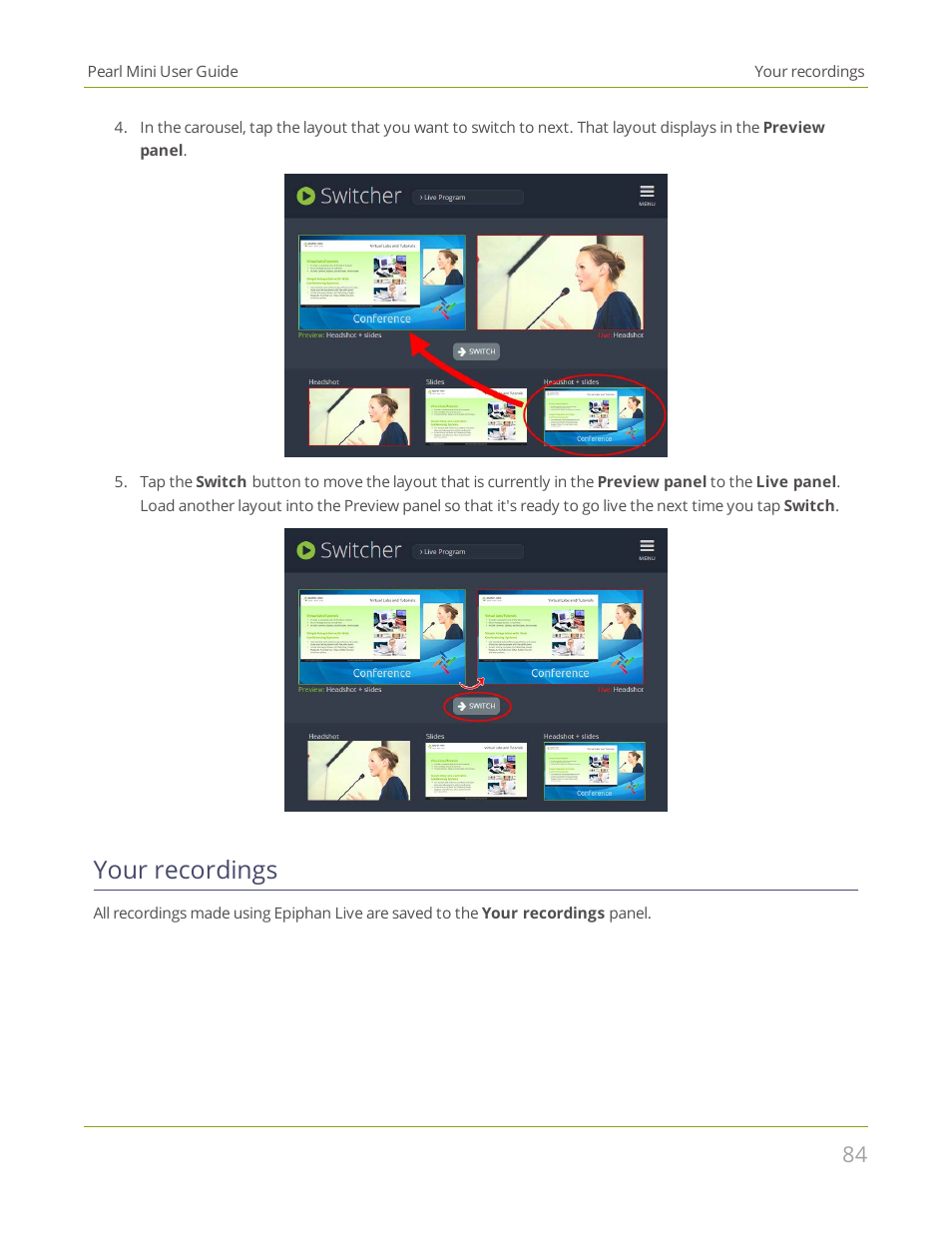 Your recordings | Epiphan Pearl Mini Live Video Production System User Manual | Page 95 / 438