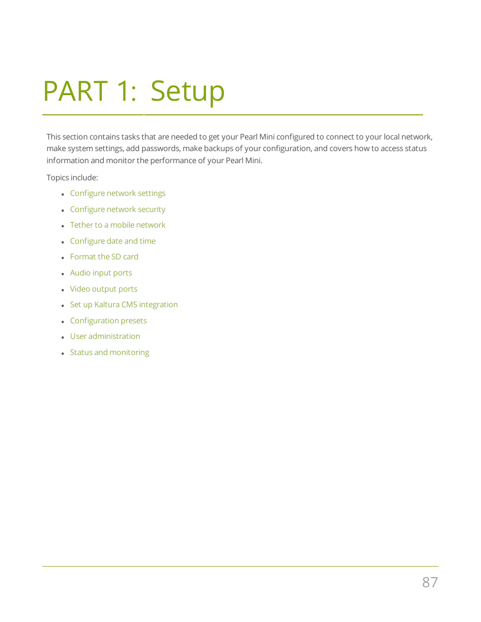 Part 1: setup, Setup | Epiphan Pearl Mini Live Video Production System User Manual | Page 98 / 438