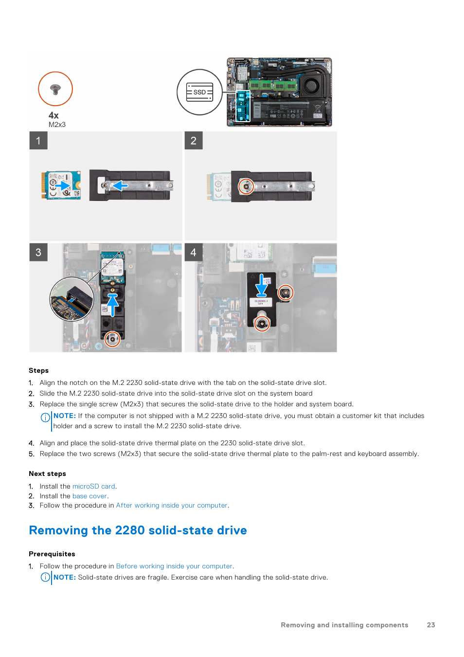 Removing the 2280 solid-state drive | Dell 14" Mobile Precision 3470 Mobile Workstation (Silver) User Manual | Page 23 / 121