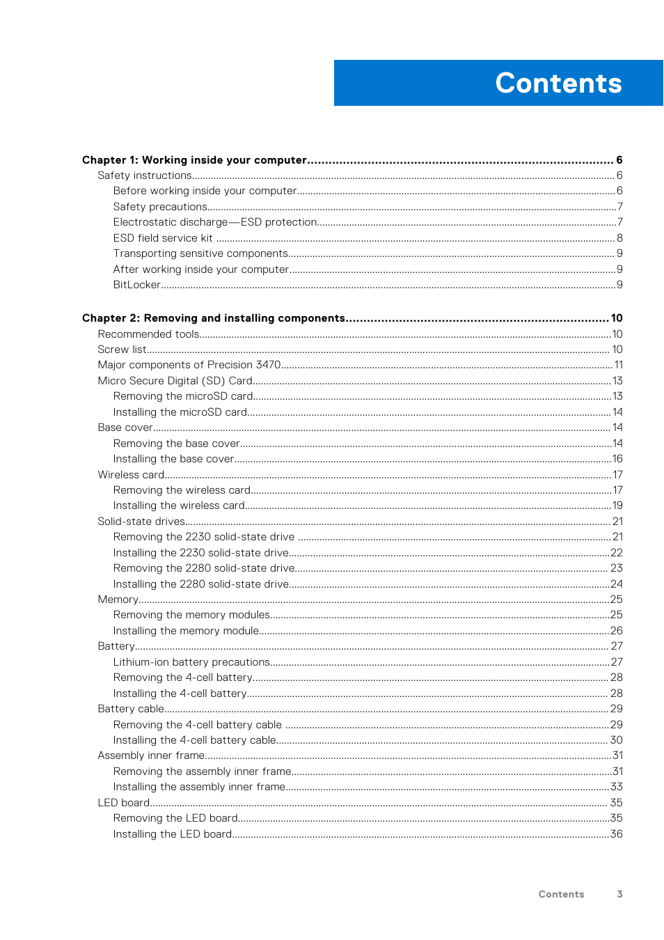 Dell 14" Mobile Precision 3470 Mobile Workstation (Silver) User Manual | Page 3 / 121