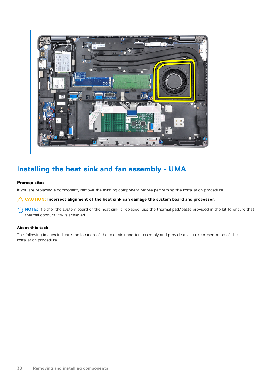 Installing the heat sink and fan assembly - uma | Dell 14" Mobile Precision 3470 Mobile Workstation (Silver) User Manual | Page 38 / 121