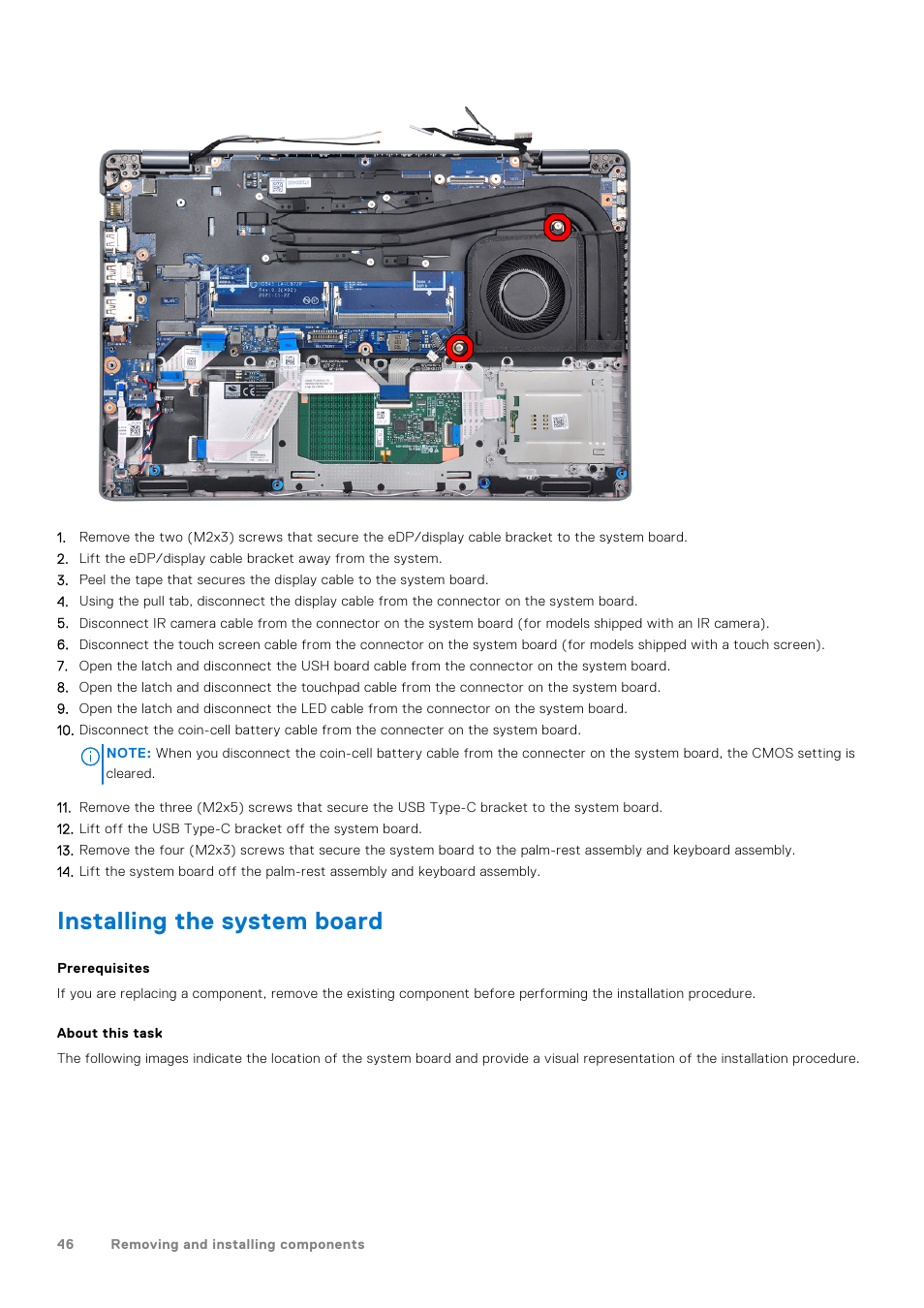 Installing the system board | Dell 14" Mobile Precision 3470 Mobile Workstation (Silver) User Manual | Page 46 / 121