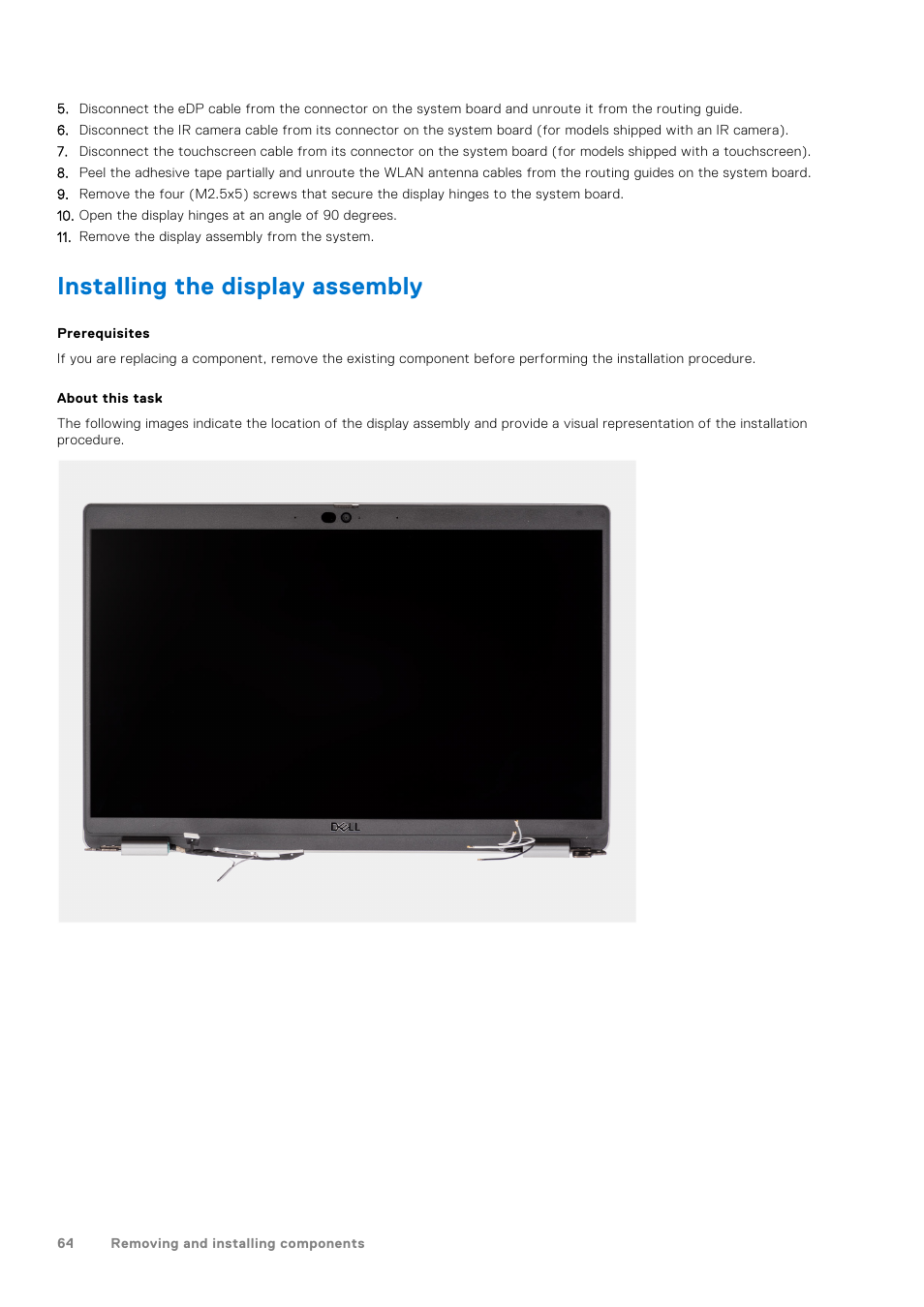 Installing the display assembly | Dell 14" Mobile Precision 3470 Mobile Workstation (Silver) User Manual | Page 64 / 121