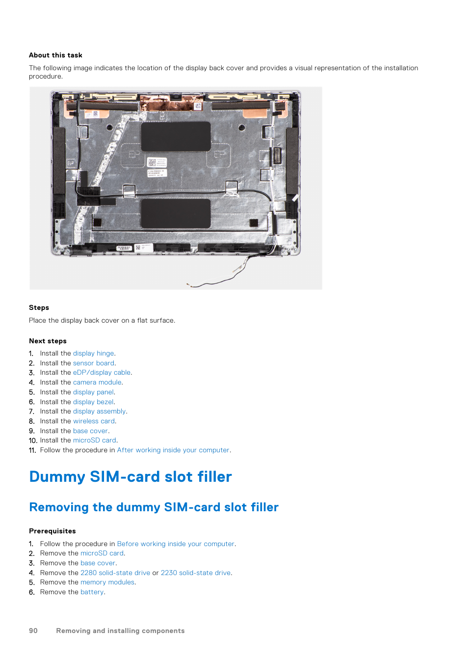 Dummy sim-card slot filler, Removing the dummy sim-card slot filler | Dell 14" Mobile Precision 3470 Mobile Workstation (Silver) User Manual | Page 90 / 121