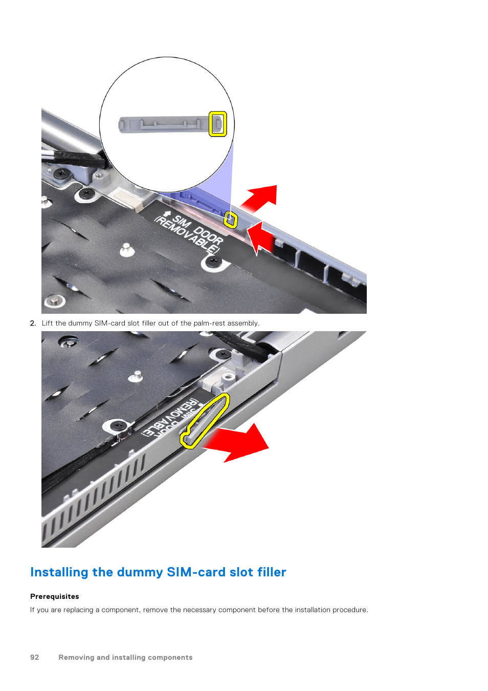 Installing the dummy sim-card slot filler | Dell 14" Mobile Precision 3470 Mobile Workstation (Silver) User Manual | Page 92 / 121