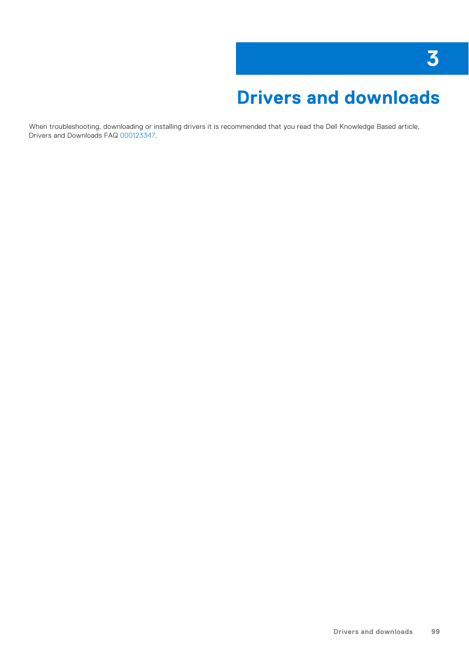 Drivers and downloads, Chapter 3: drivers and downloads | Dell 14" Mobile Precision 3470 Mobile Workstation (Silver) User Manual | Page 99 / 121