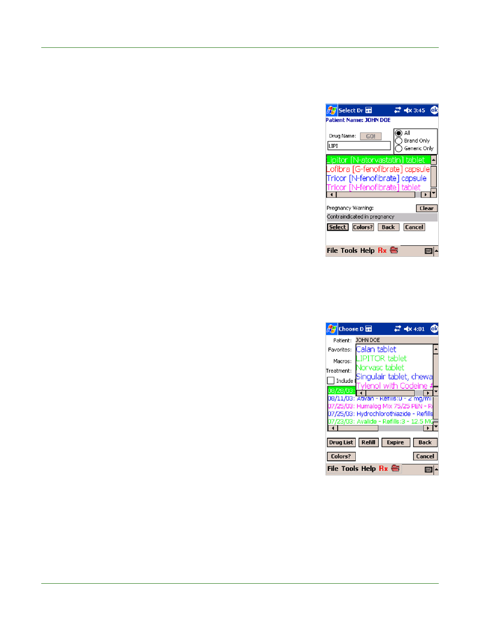 Favorites and macros, Drug history | Zix Corporation Pocket PC v5.51 User Manual | Page 8 / 44