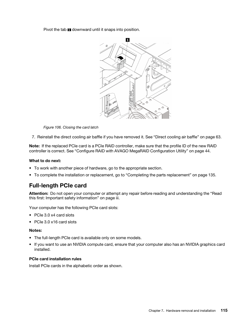 Full-length pcie card, See “full-length pcie card” on | Lenovo ThinkStation P920 Tower Workstation User Manual | Page 127 / 174