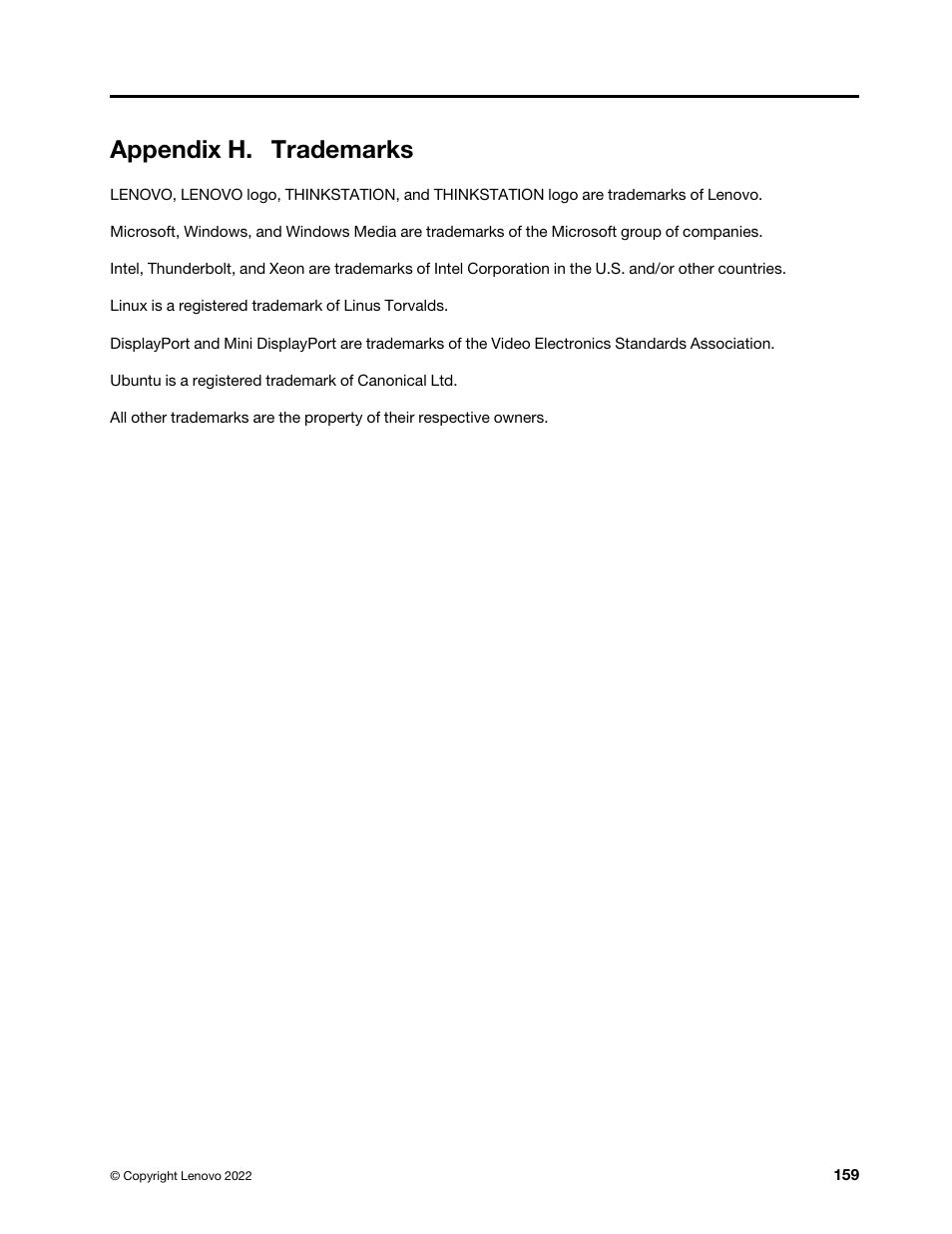 Appendix h. trademarks | Lenovo ThinkStation P920 Tower Workstation User Manual | Page 171 / 174