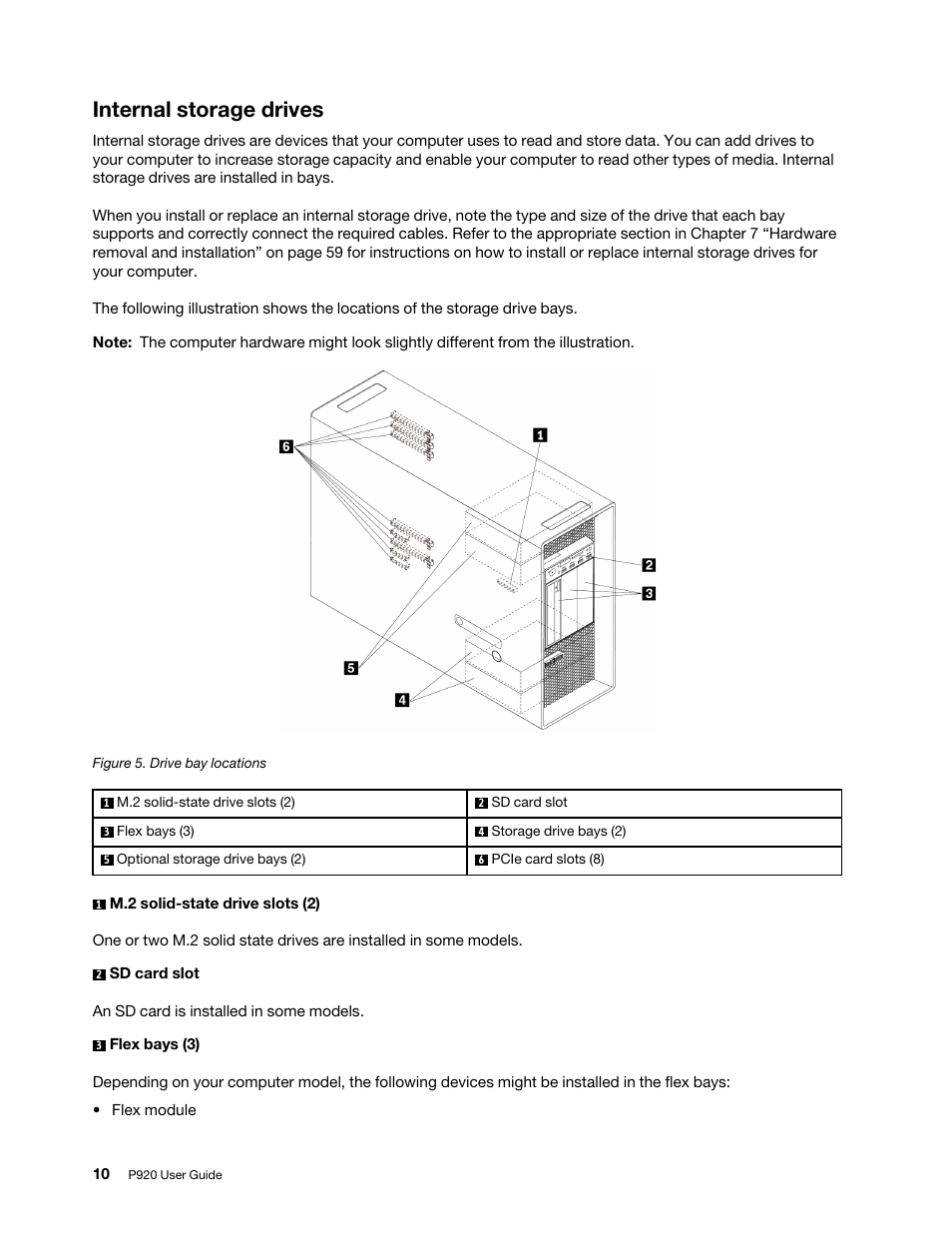 Internal storage drives | Lenovo ThinkStation P920 Tower Workstation User Manual | Page 22 / 174