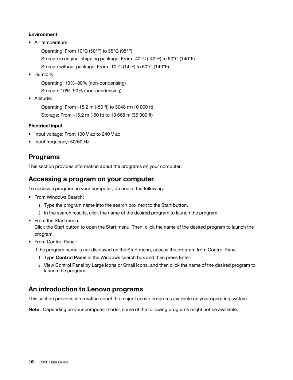 Programs, Accessing a program on your computer, An introduction to lenovo programs | Lenovo ThinkStation P920 Tower Workstation User Manual | Page 28 / 174