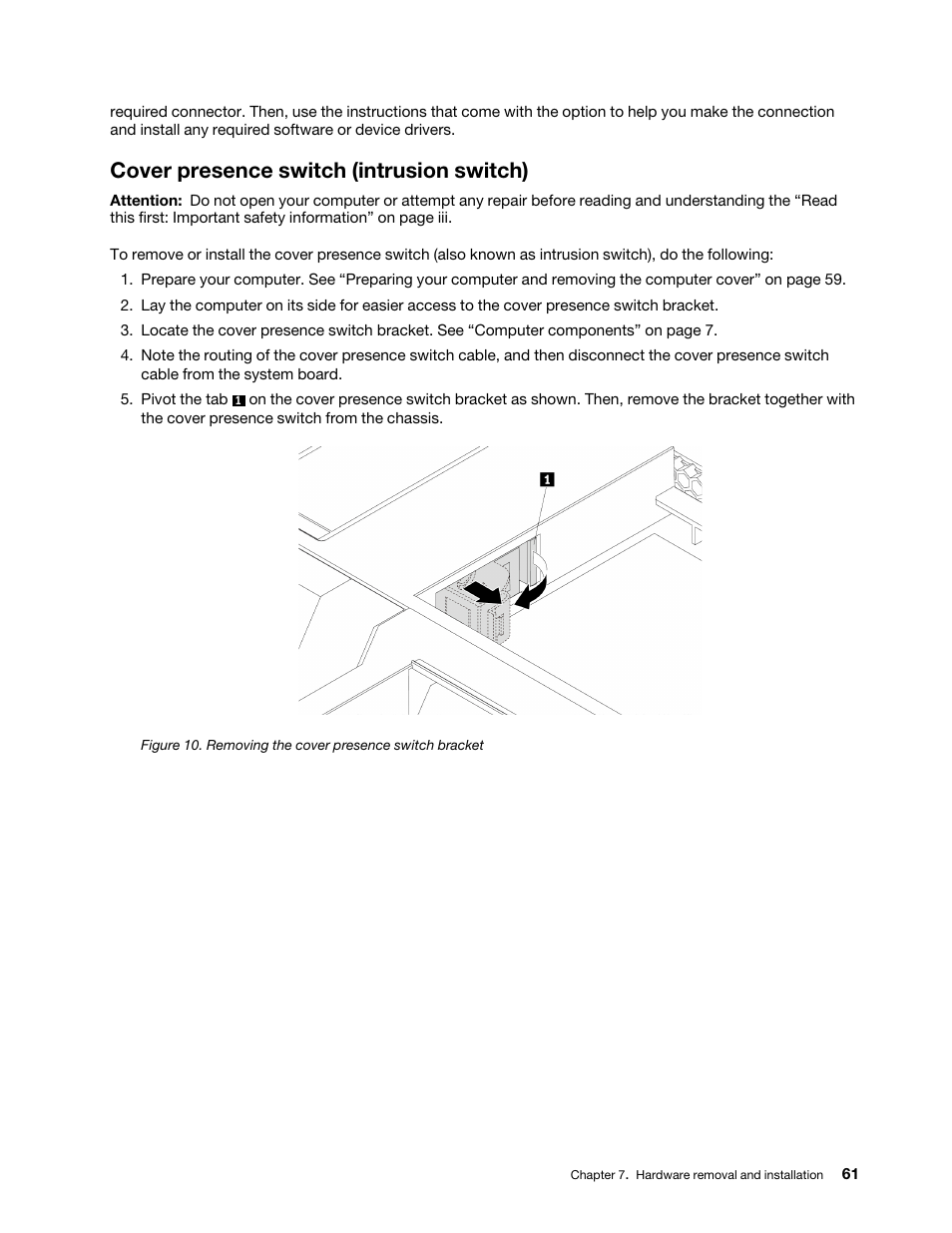 Cover presence switch (intrusion switch) | Lenovo ThinkStation P920 Tower Workstation User Manual | Page 73 / 174