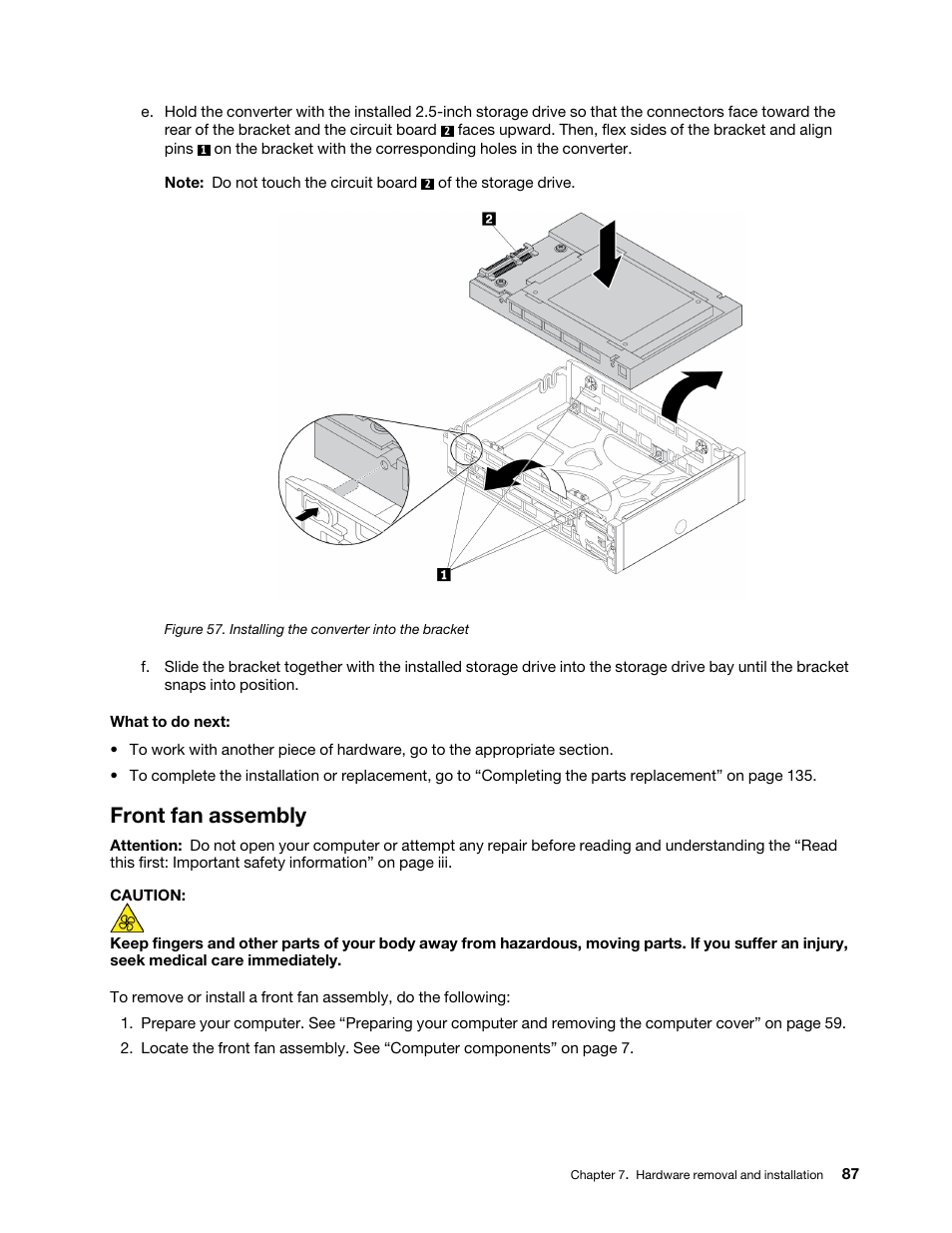 Front fan assembly | Lenovo ThinkStation P920 Tower Workstation User Manual | Page 99 / 174