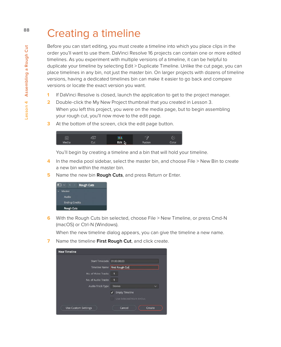 Creating a timeline | Blackmagic Design DaVinci Resolve Studio (Dongle) User Manual | Page 103 / 444