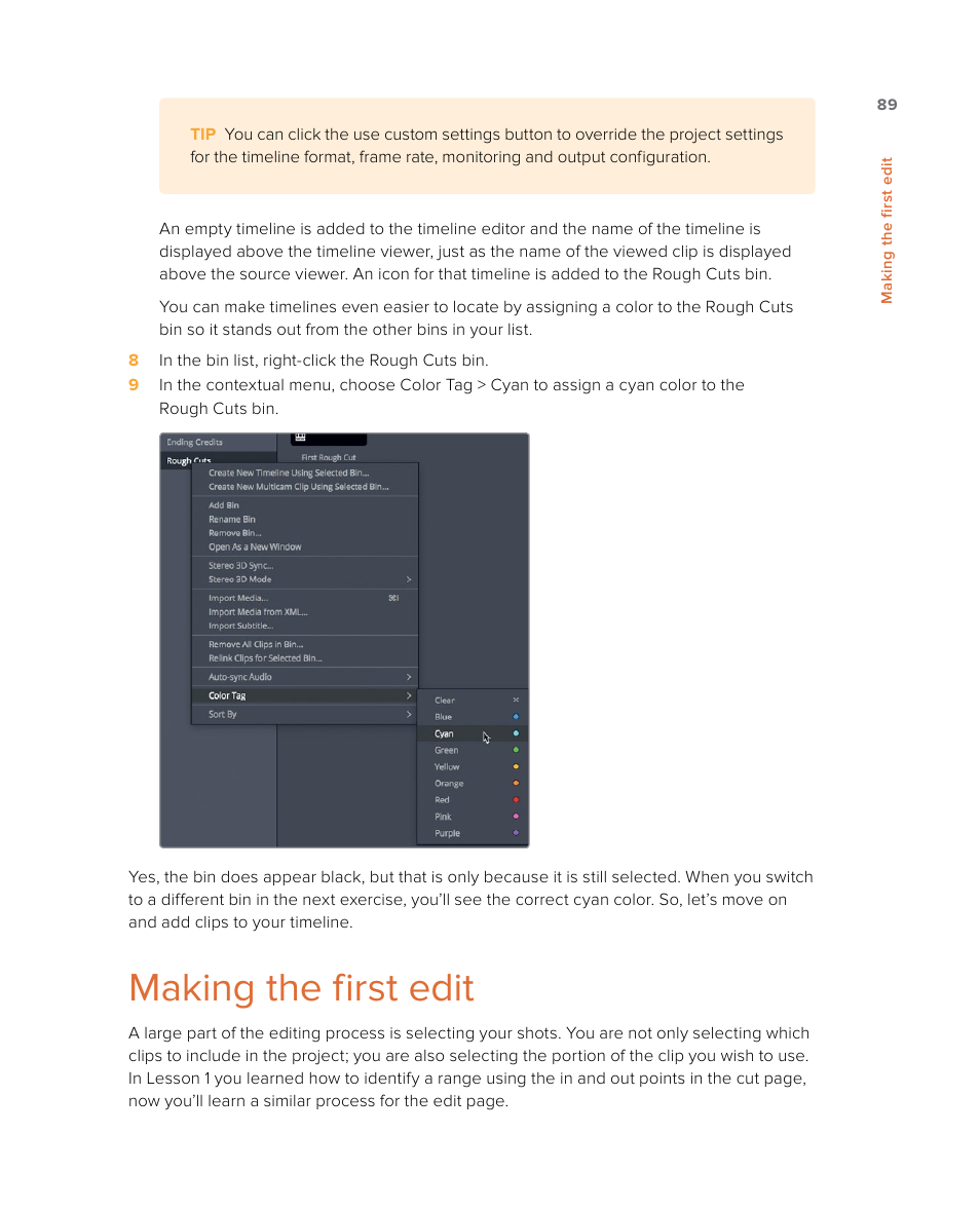 Making the first edit | Blackmagic Design DaVinci Resolve Studio (Dongle) User Manual | Page 104 / 444