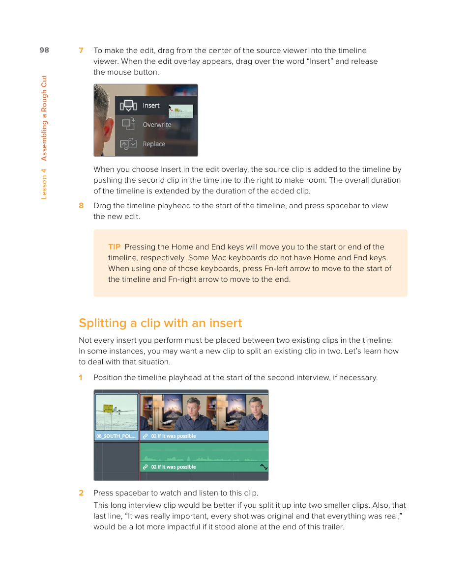 Splitting a clip with an insert | Blackmagic Design DaVinci Resolve Studio (Dongle) User Manual | Page 113 / 444
