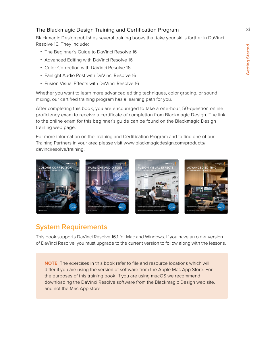 System requirements, Xi getting s tarted | Blackmagic Design DaVinci Resolve Studio (Dongle) User Manual | Page 12 / 444
