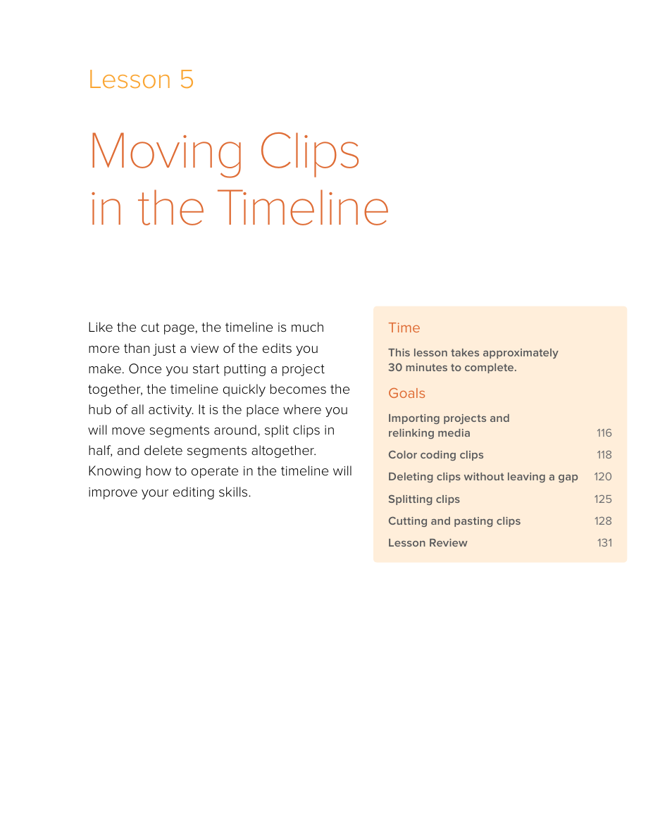 Moving clips in the timeline, Lesson 5 | Blackmagic Design DaVinci Resolve Studio (Dongle) User Manual | Page 130 / 444