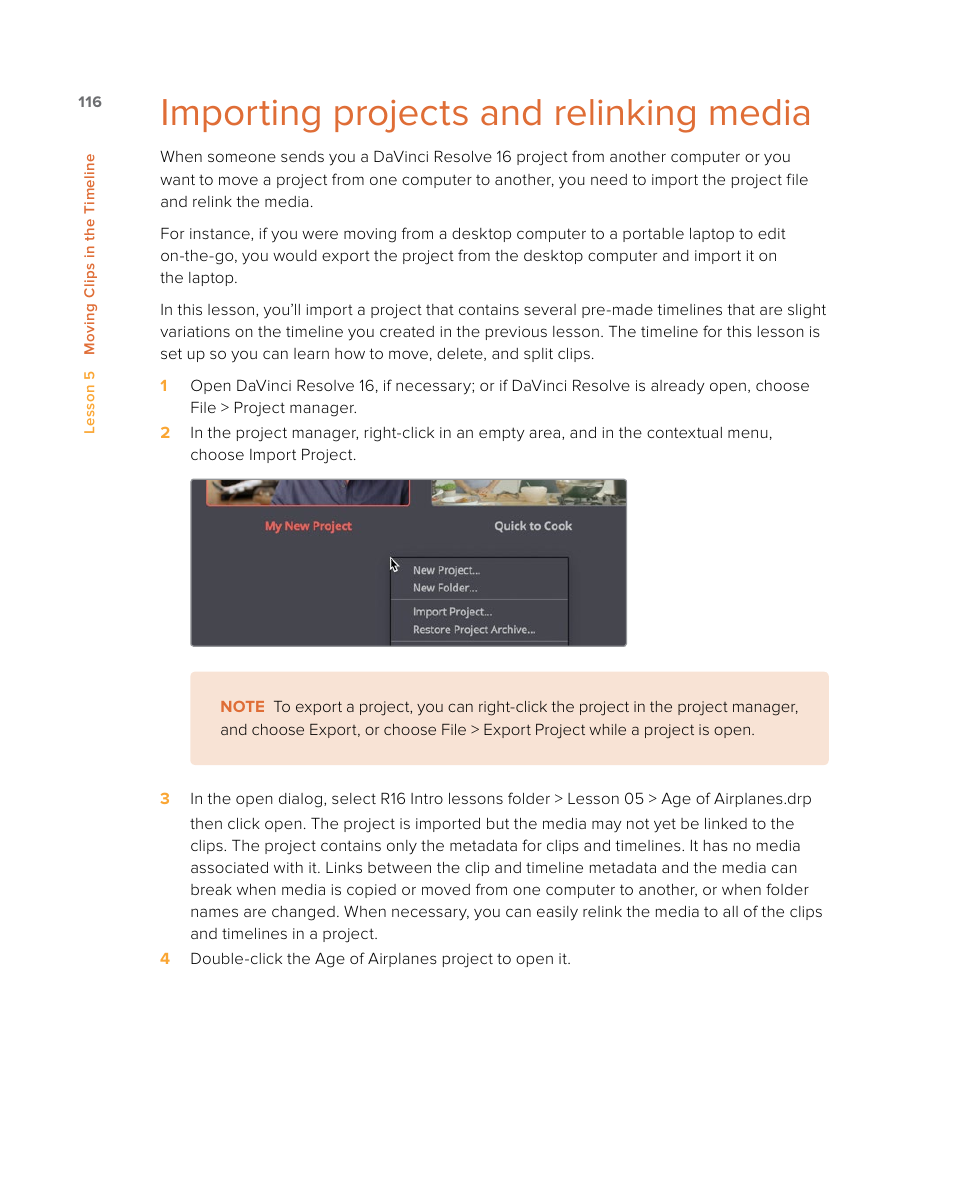 Importing projects and relinking media | Blackmagic Design DaVinci Resolve Studio (Dongle) User Manual | Page 131 / 444