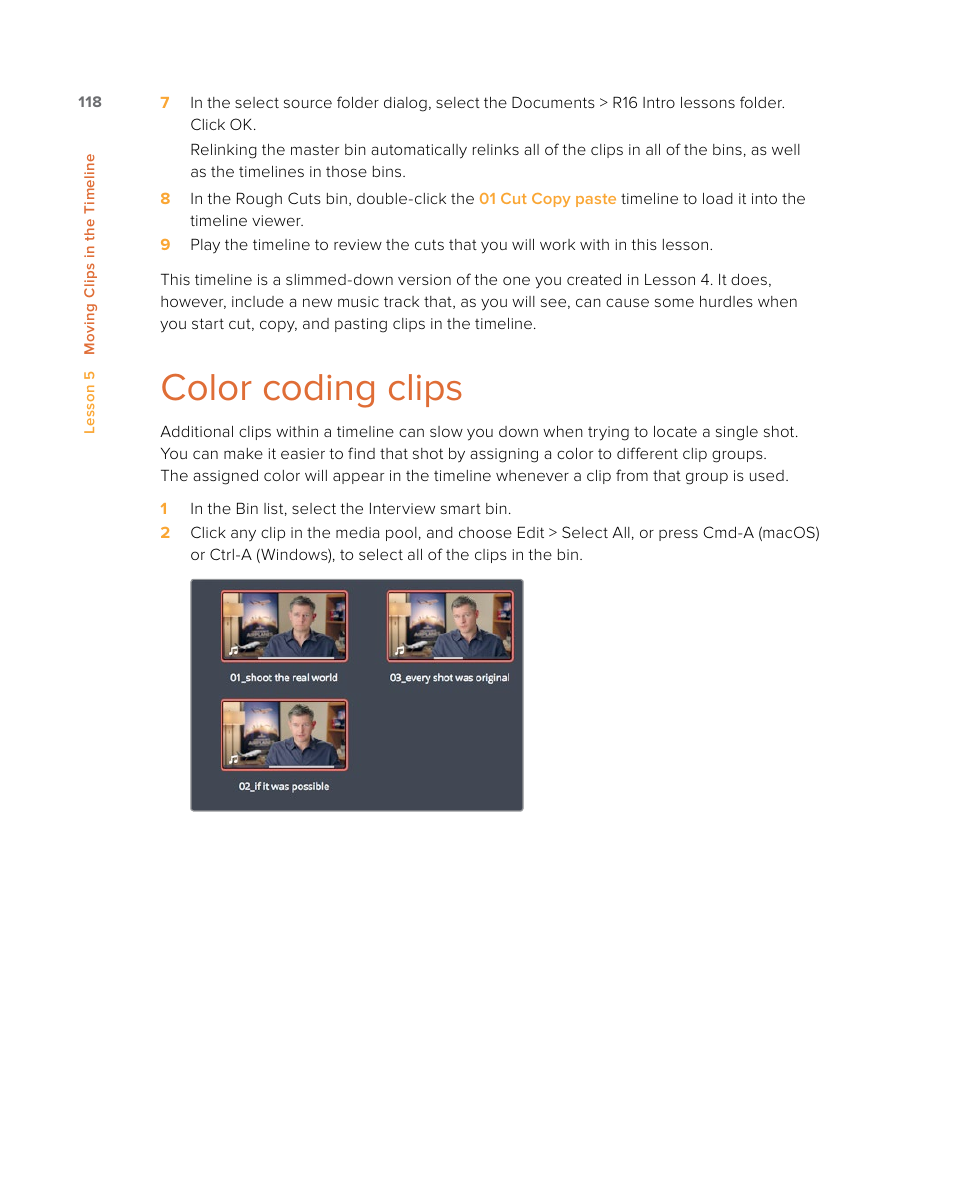 Color coding clips | Blackmagic Design DaVinci Resolve Studio (Dongle) User Manual | Page 133 / 444