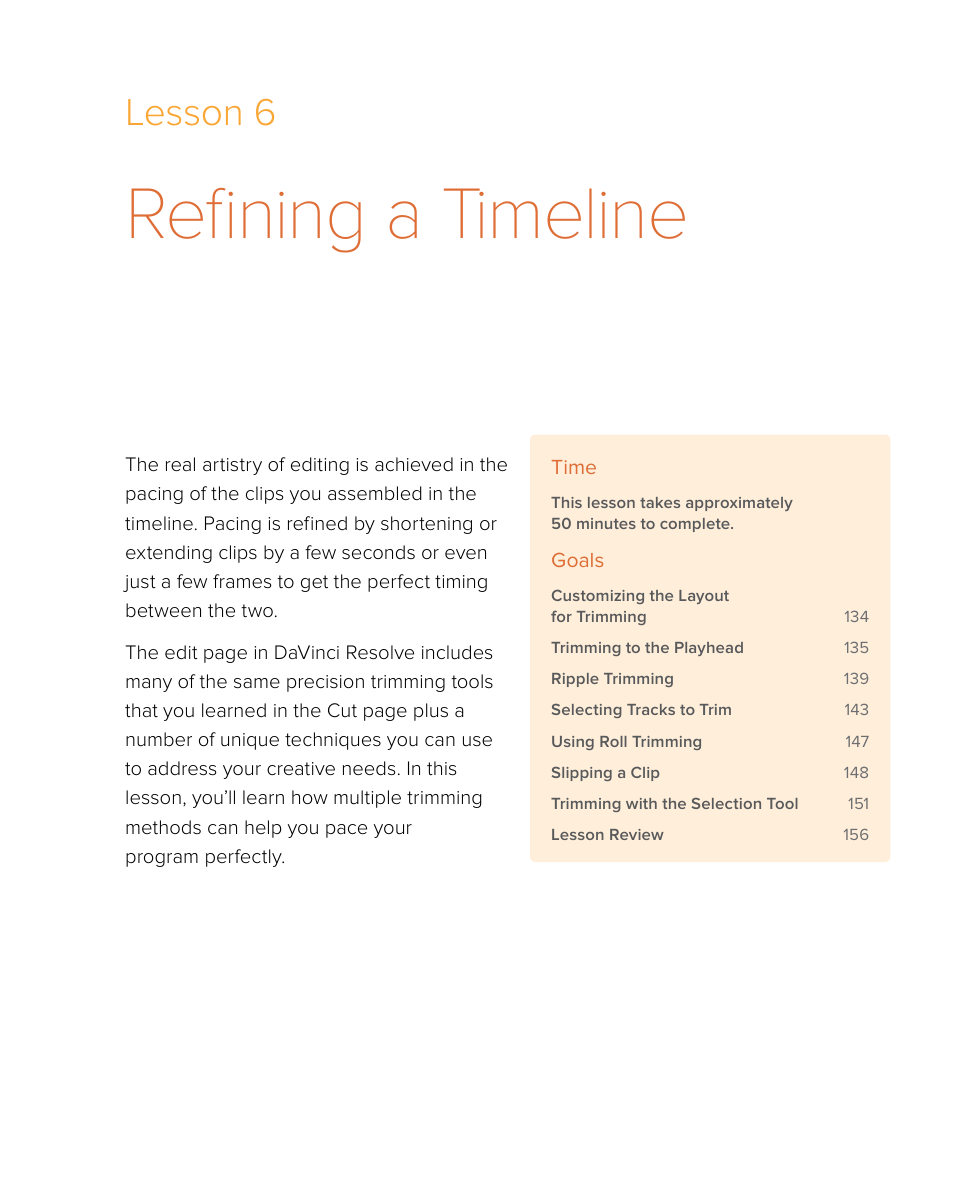 Refining a timeline, Lesson 6 | Blackmagic Design DaVinci Resolve Studio (Dongle) User Manual | Page 148 / 444