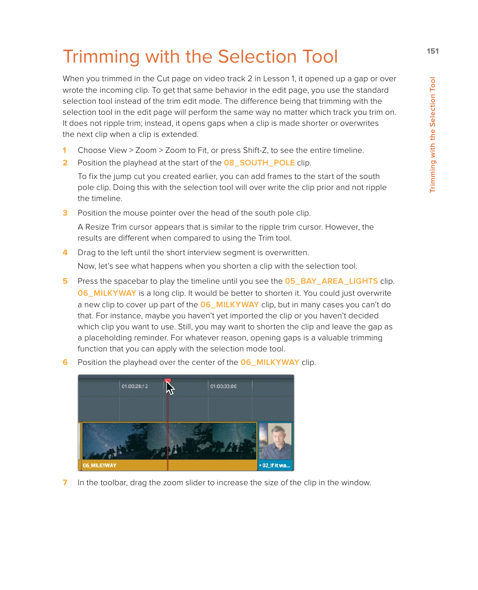 Trimming with the selection tool | Blackmagic Design DaVinci Resolve Studio (Dongle) User Manual | Page 166 / 444