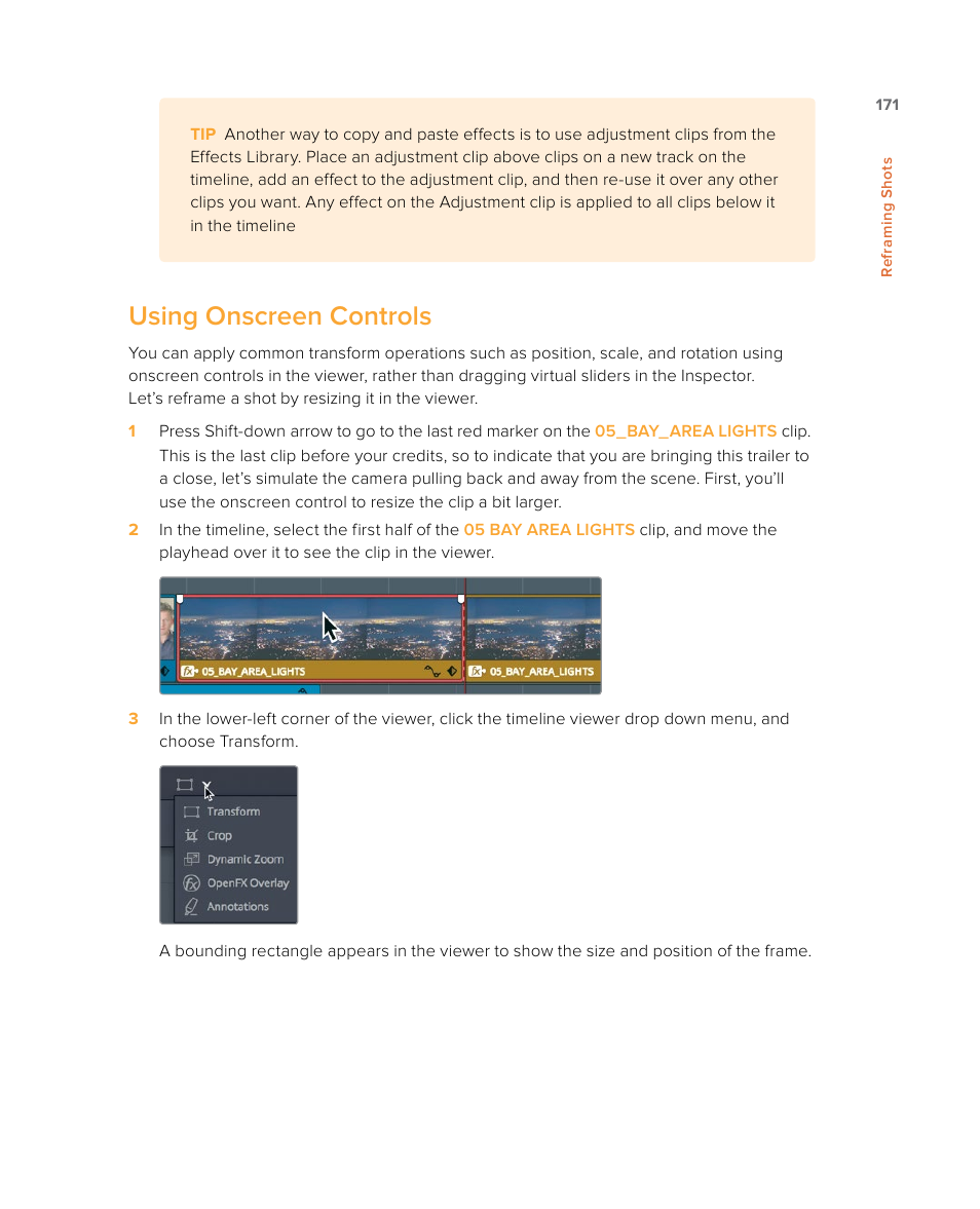 Using onscreen controls | Blackmagic Design DaVinci Resolve Studio (Dongle) User Manual | Page 186 / 444