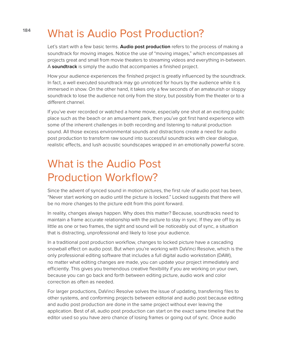 What is audio post production, What is the audio post production workflow | Blackmagic Design DaVinci Resolve Studio (Dongle) User Manual | Page 199 / 444