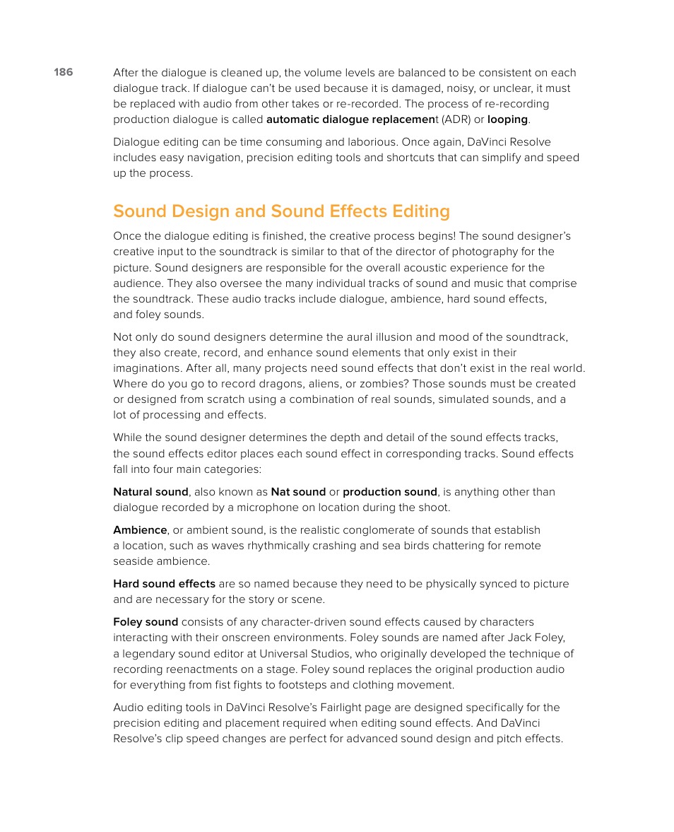 Sound design and sound effects editing | Blackmagic Design DaVinci Resolve Studio (Dongle) User Manual | Page 201 / 444