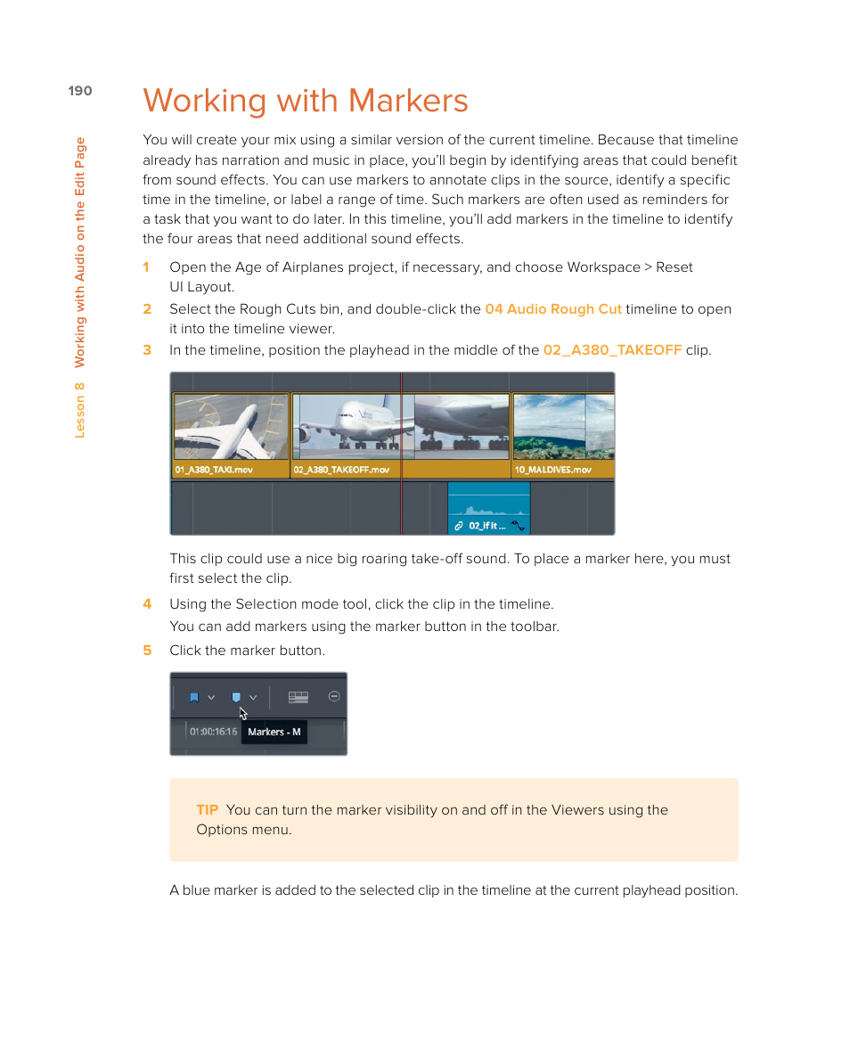 Working with markers | Blackmagic Design DaVinci Resolve Studio (Dongle) User Manual | Page 205 / 444