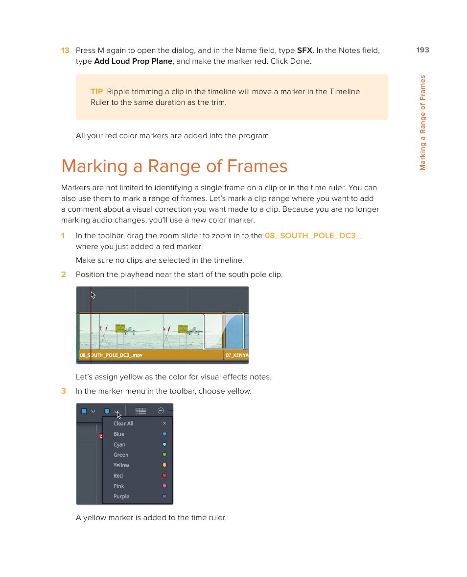 Marking a range of frames | Blackmagic Design DaVinci Resolve Studio (Dongle) User Manual | Page 208 / 444