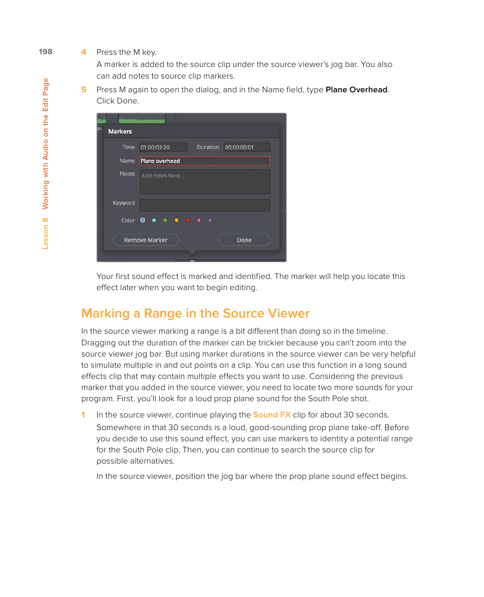 Marking a range in the source viewer | Blackmagic Design DaVinci Resolve Studio (Dongle) User Manual | Page 213 / 444