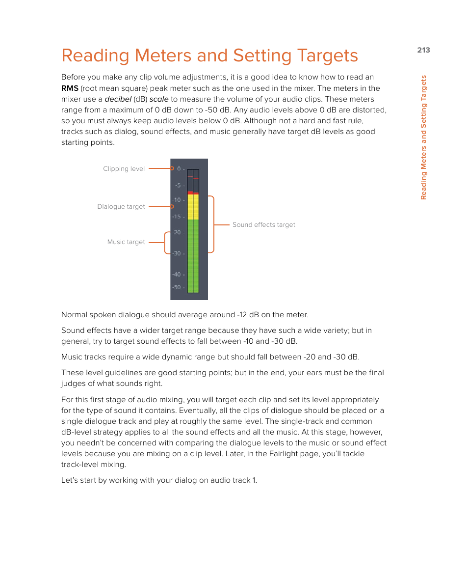 Reading meters and setting targets | Blackmagic Design DaVinci Resolve Studio (Dongle) User Manual | Page 228 / 444