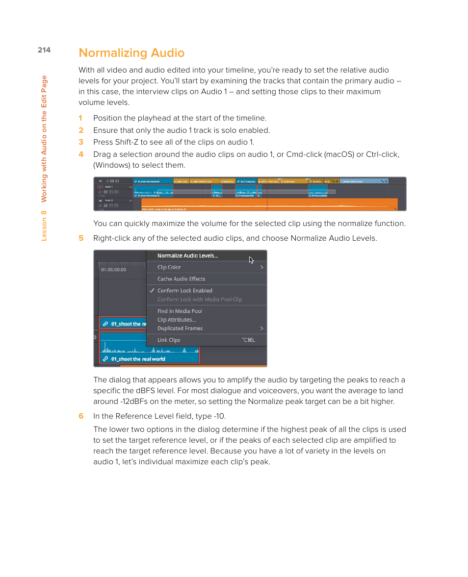 Normalizing audio | Blackmagic Design DaVinci Resolve Studio (Dongle) User Manual | Page 229 / 444