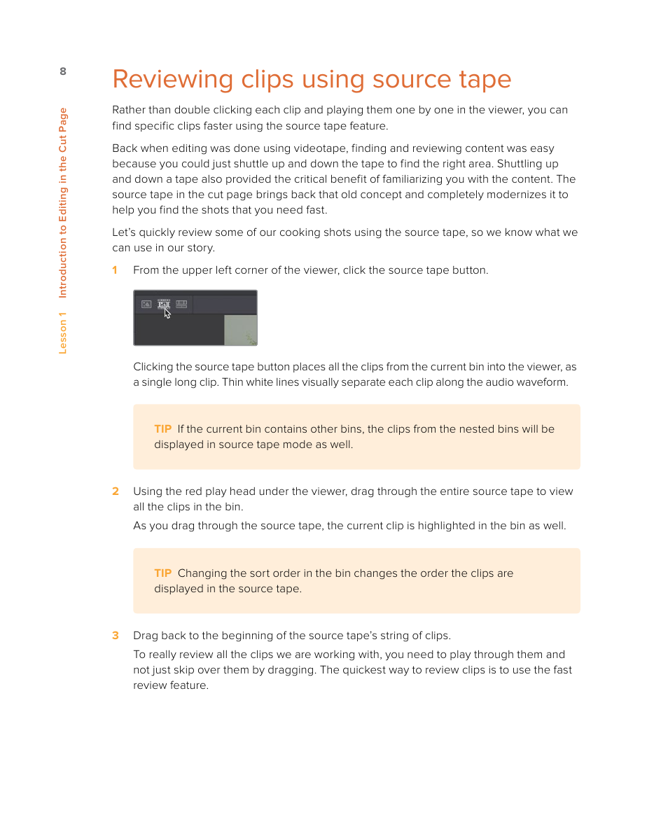 Reviewing clips using source tape | Blackmagic Design DaVinci Resolve Studio (Dongle) User Manual | Page 23 / 444