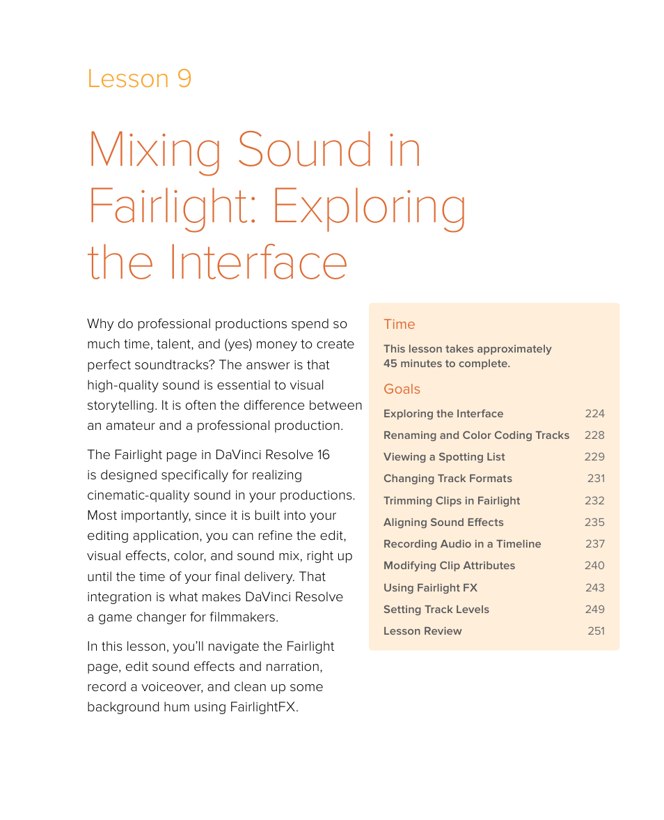 Mixing sound in fairlight: exploring the interface, Lesson 9 | Blackmagic Design DaVinci Resolve Studio (Dongle) User Manual | Page 238 / 444